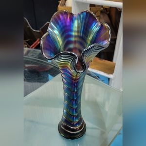 Vintage Imperial Carnival Glass Amethyst Ripple Iridescent Vase